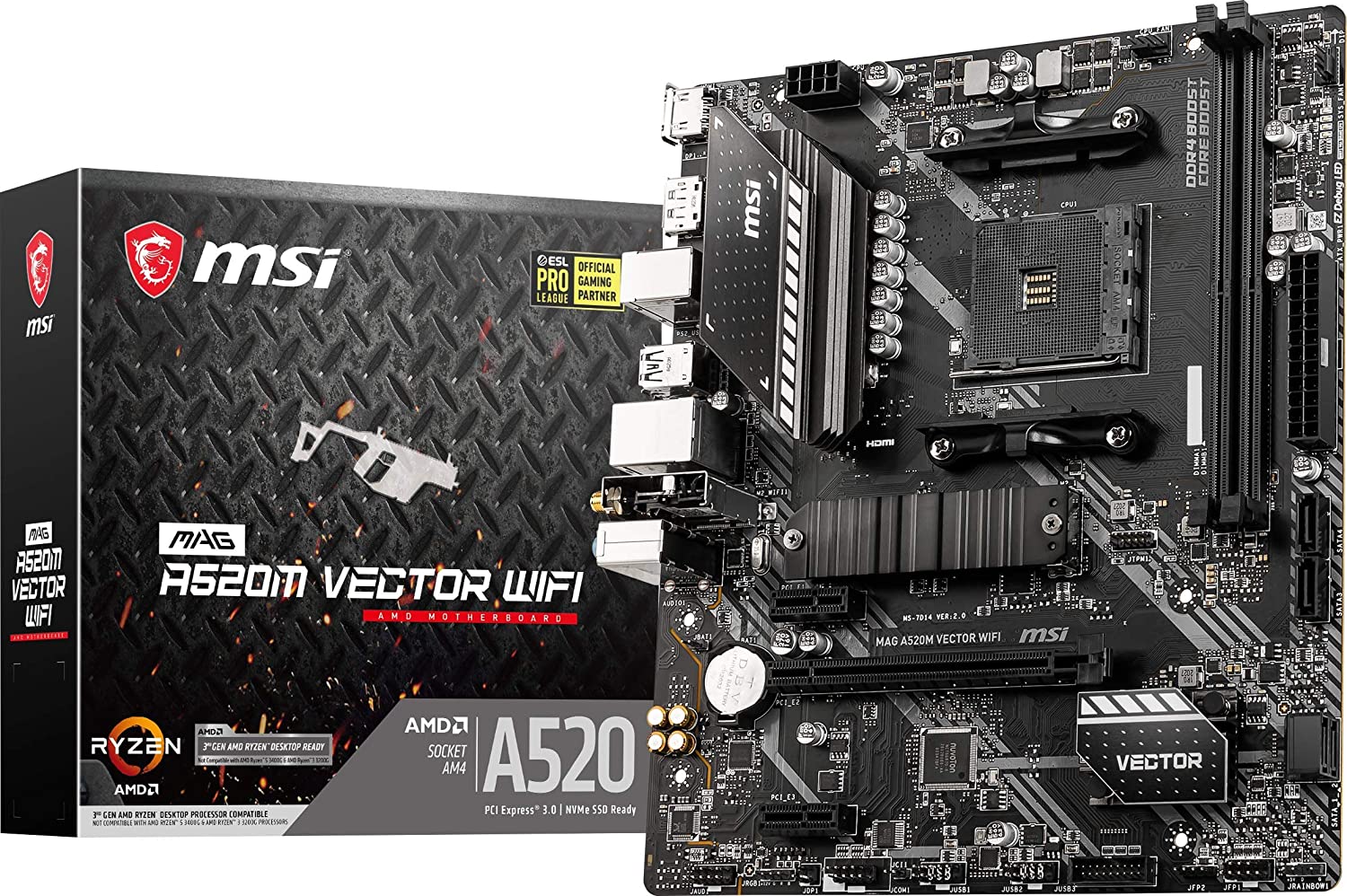 MSI A520M-A PRO AM4 AMD A520 SATA 6Gb/s USB 3.0 Micro ATX AMD Motherboard 